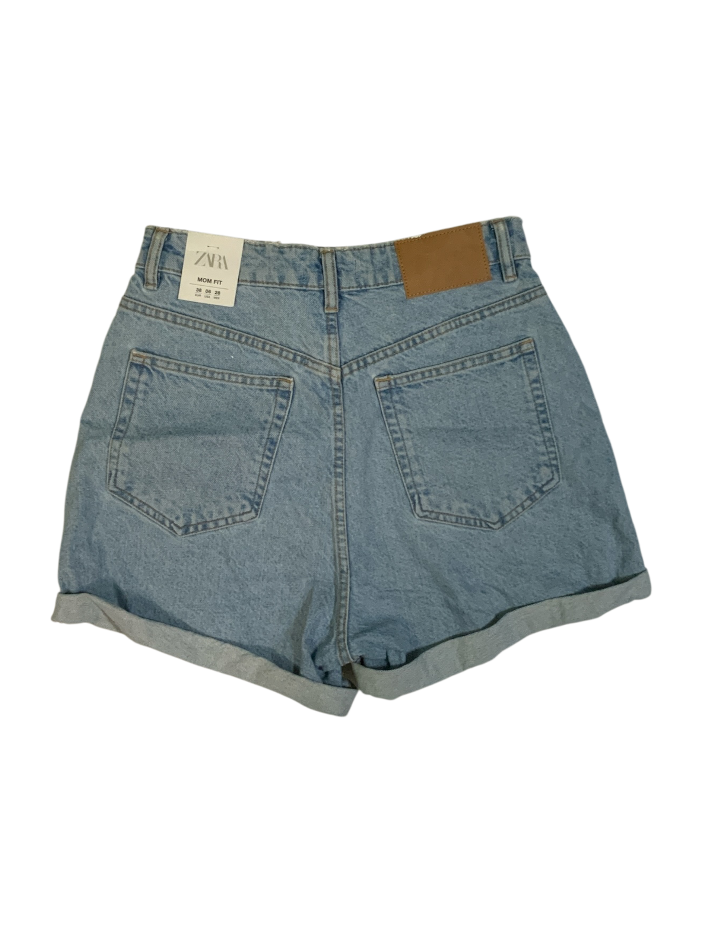 Zara Hi-Rise Rolled Cuff Denim Bermuda Shorts Mom Fit Size 6