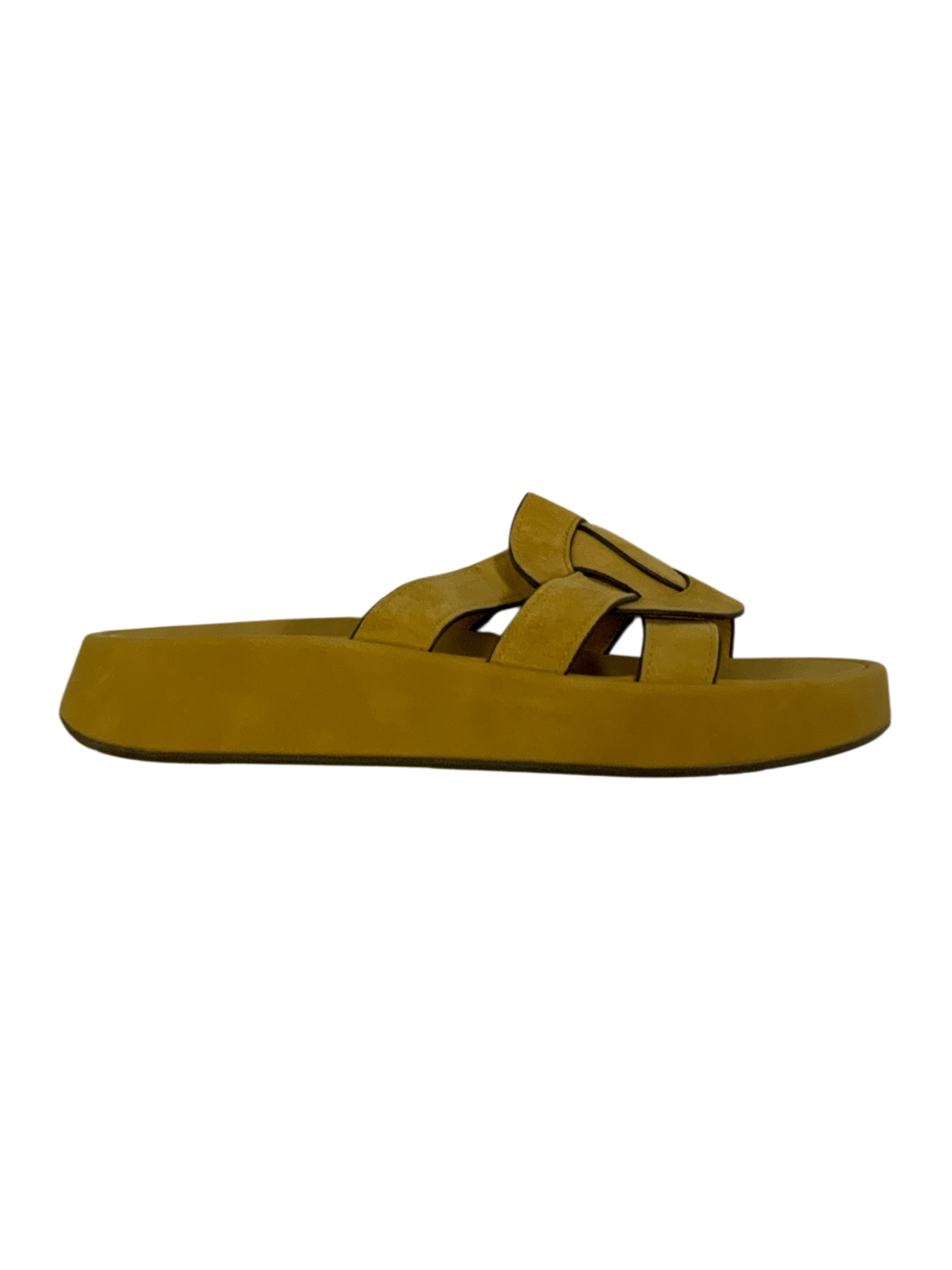 Naked Feet Mustard Yellow Suede Woven Slide Sandals