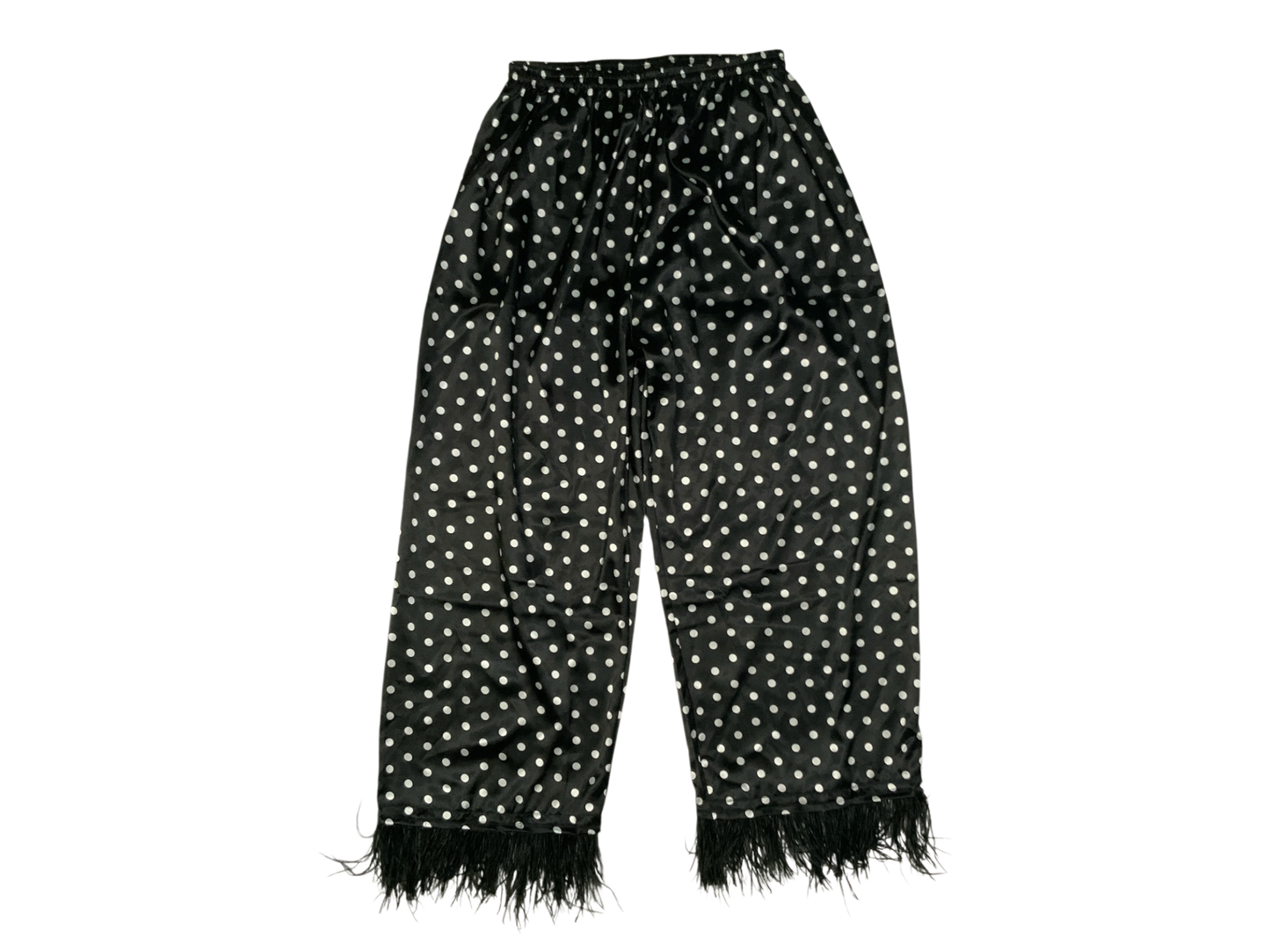 Tony & Candice Polka Dot Satin Pajama Top with Feather Trim Cuffs Size L