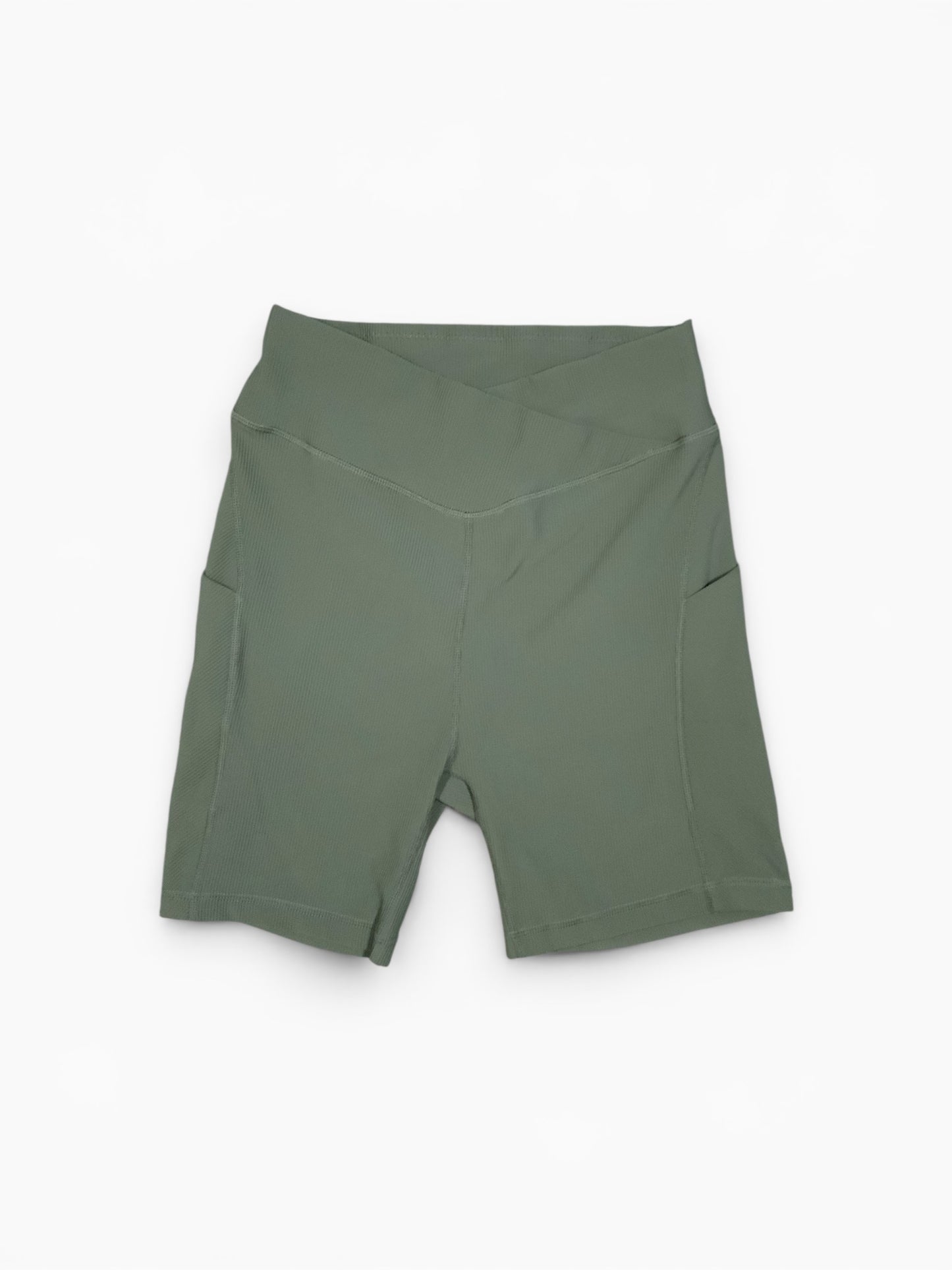 Olive Green Ribbed Athletic Shorts
