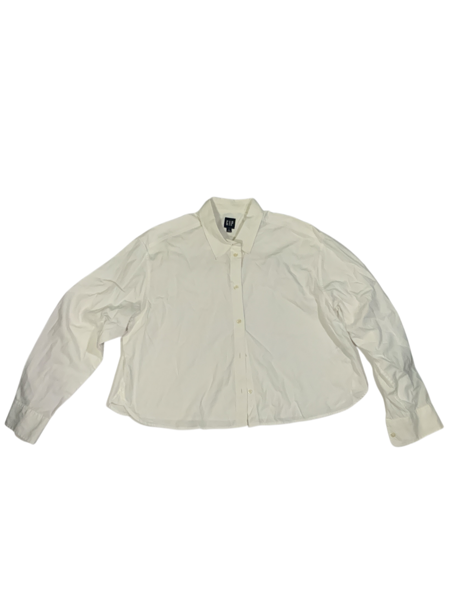 GAP Women's White Long Sleeve Button-Down Cropped Shirt