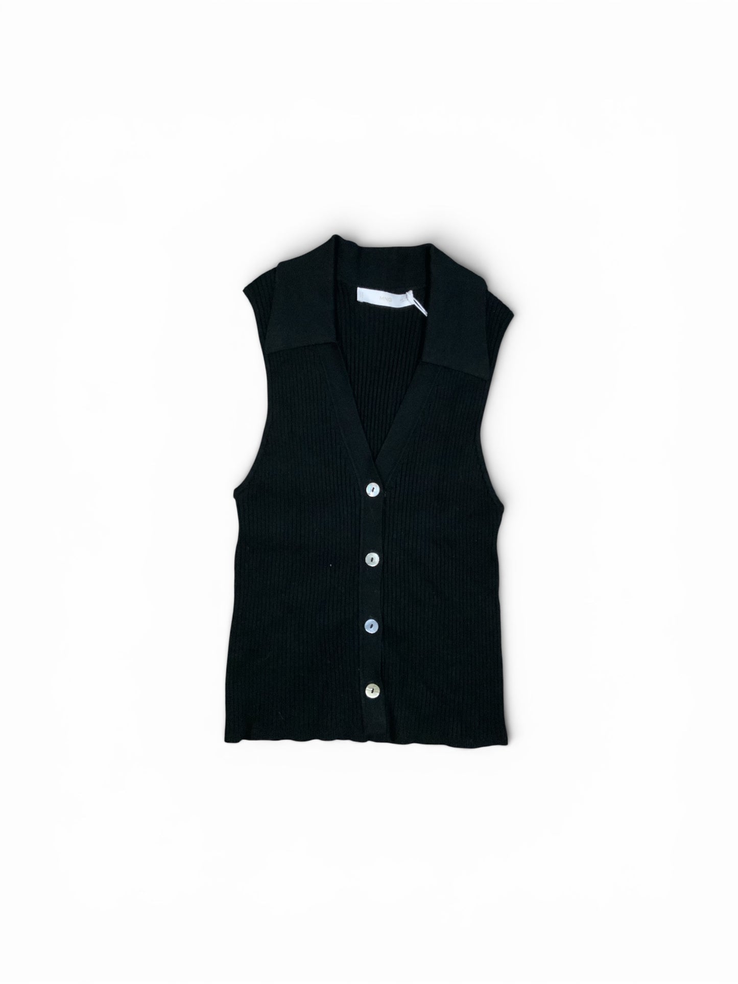 MNG Black Ribbed Knitted Top With Collar