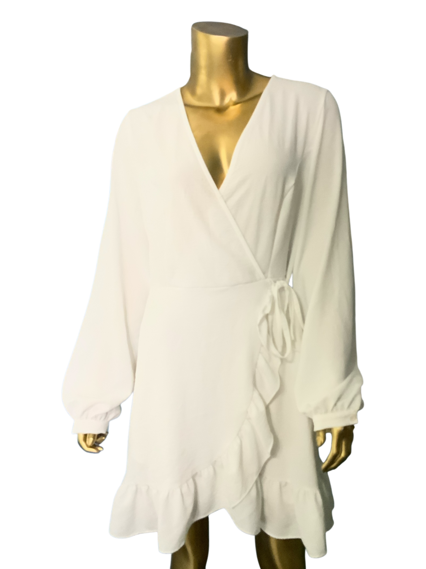 Altar'd State Wide Long Sleeve V-Neck Ruffle Mini Dress White