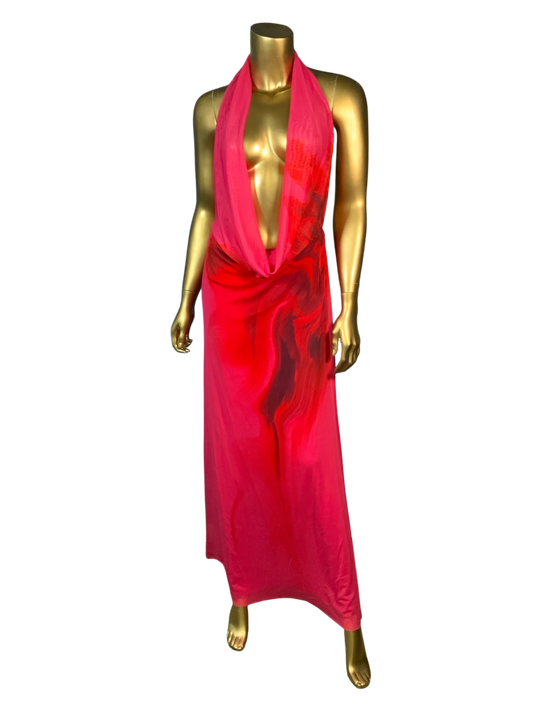 Zara Draped Tulle Halter Maxi Dress in Fuschia