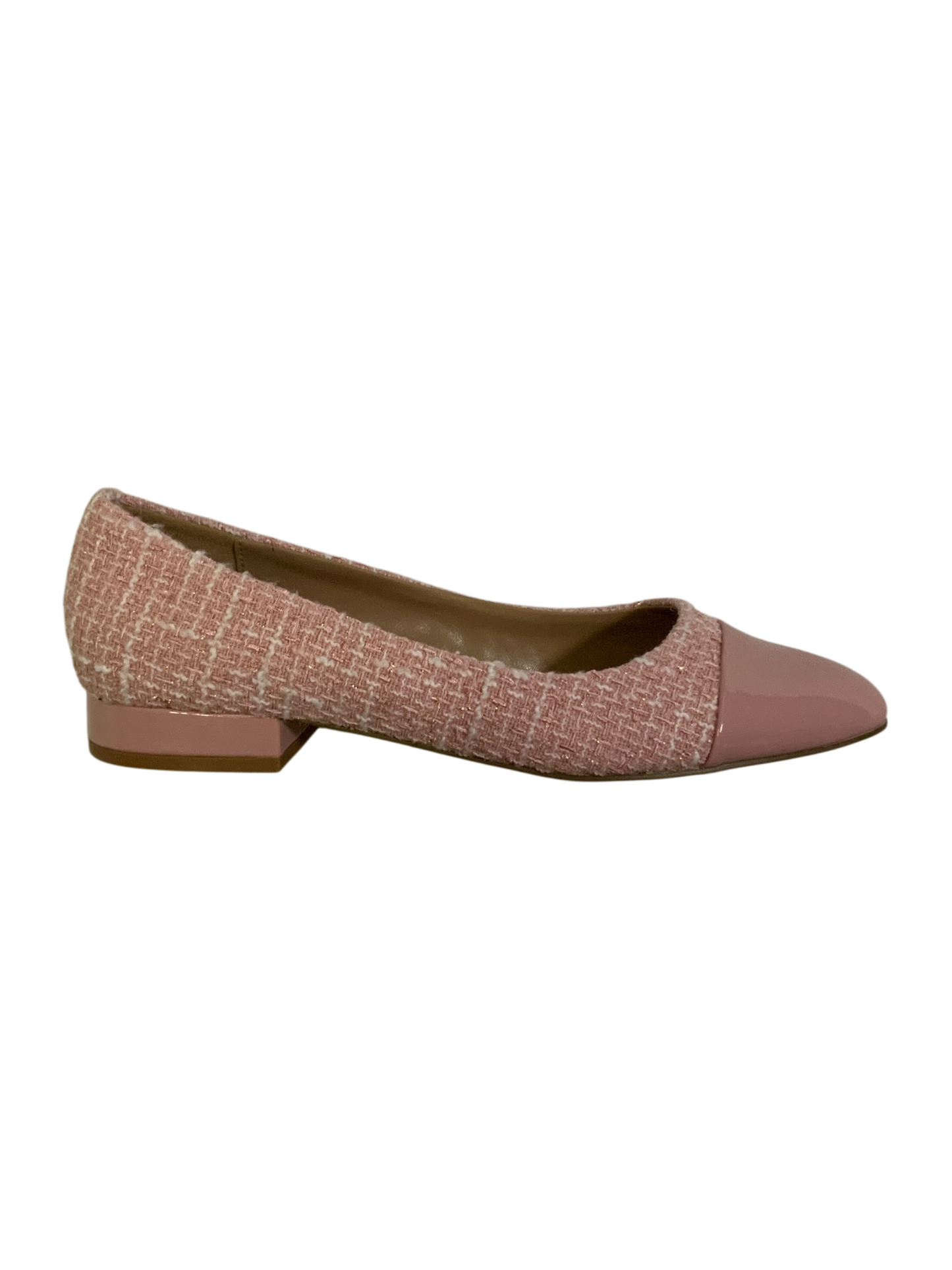 Steve Madden Pink Tweed and Patent Cap Toe Ballet Flats