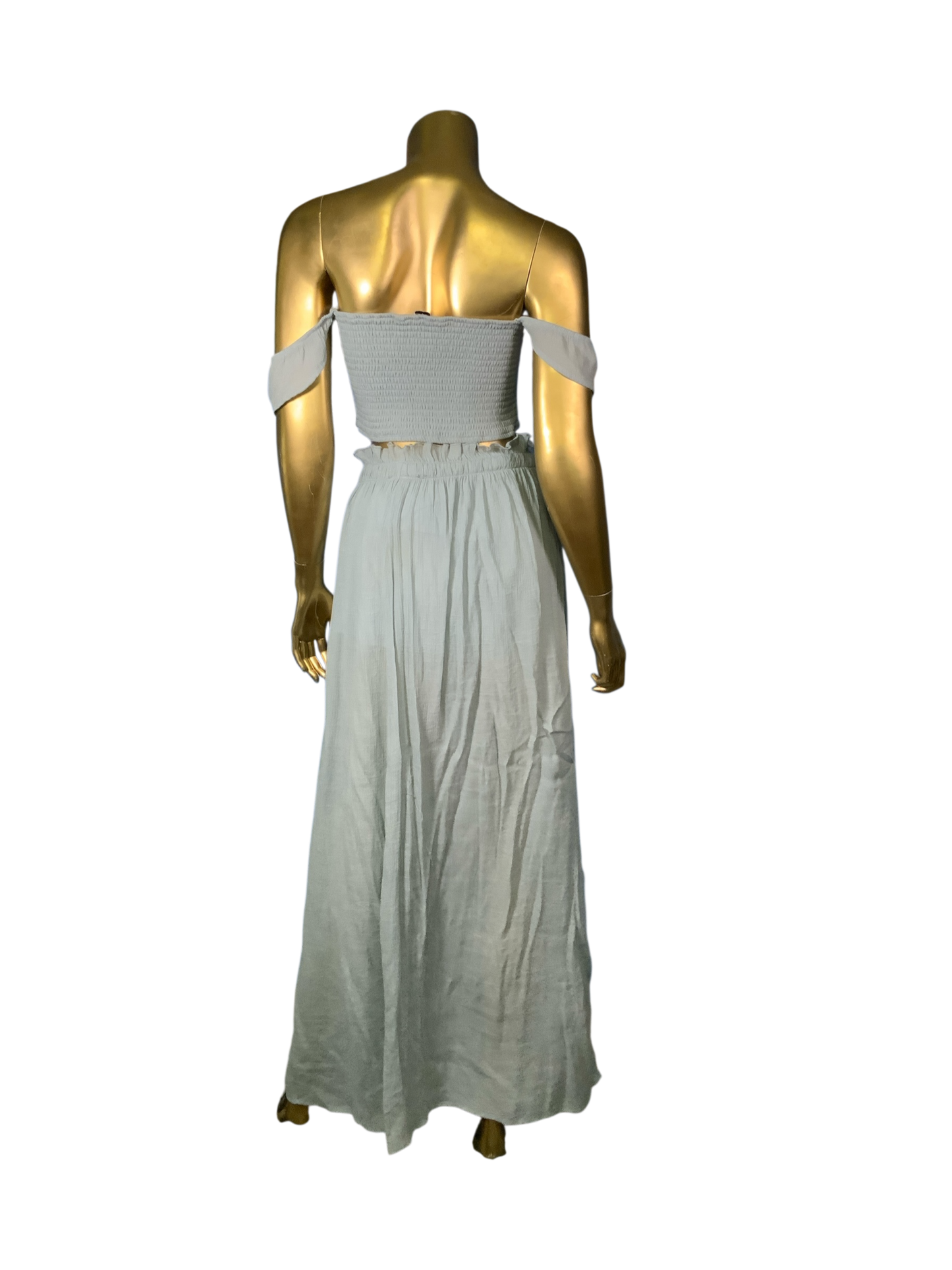 H.Y.F.V.E Baby Blue Textured Set Off Shoulder Top & Adjustable Skirt