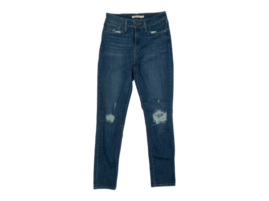 Levi's 721 High Rise Skinny 28 Blue Jean Pants Ripped Knees