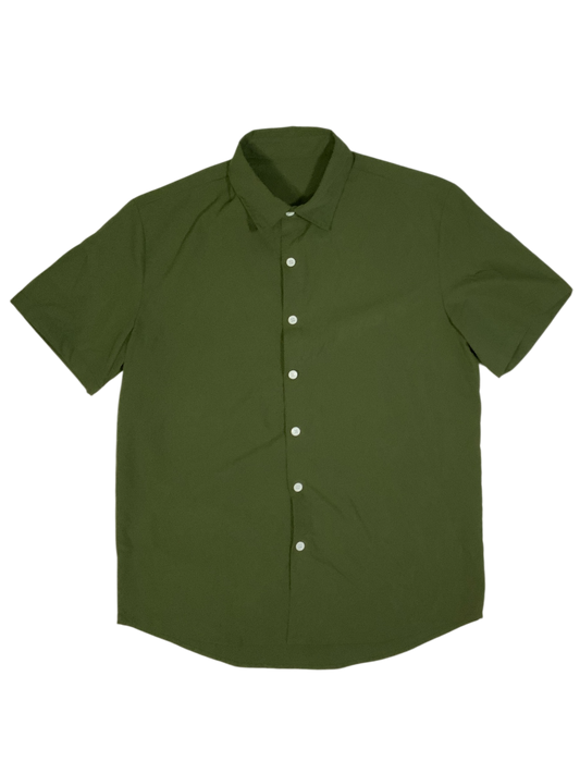 SHEIN Men's Solid Olive Green Short Sleeve Button-Down Shirt
