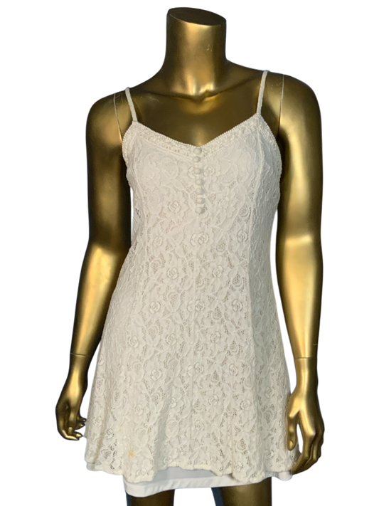 Forever21 Women's White Lace Spaghetti Strap Mini Dress