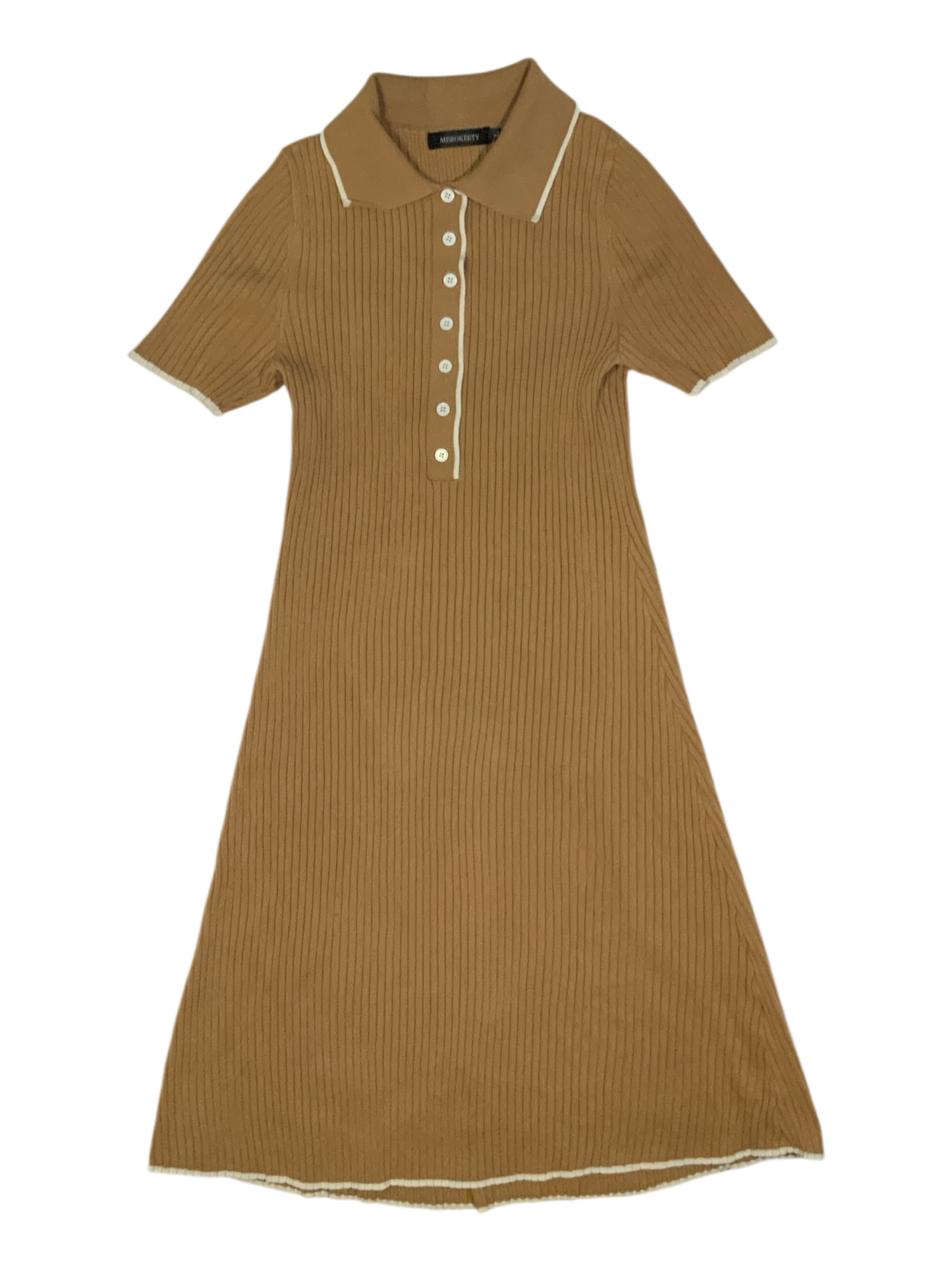 Merokeety Women's Ribbed Knit Polo Midi Dress with Button Detail