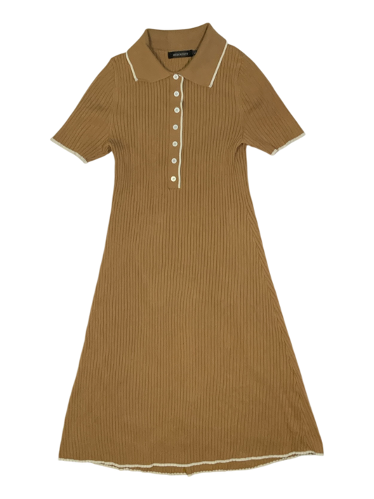 Merokeety Women's Ribbed Knit Polo Midi Dress with Button Detail