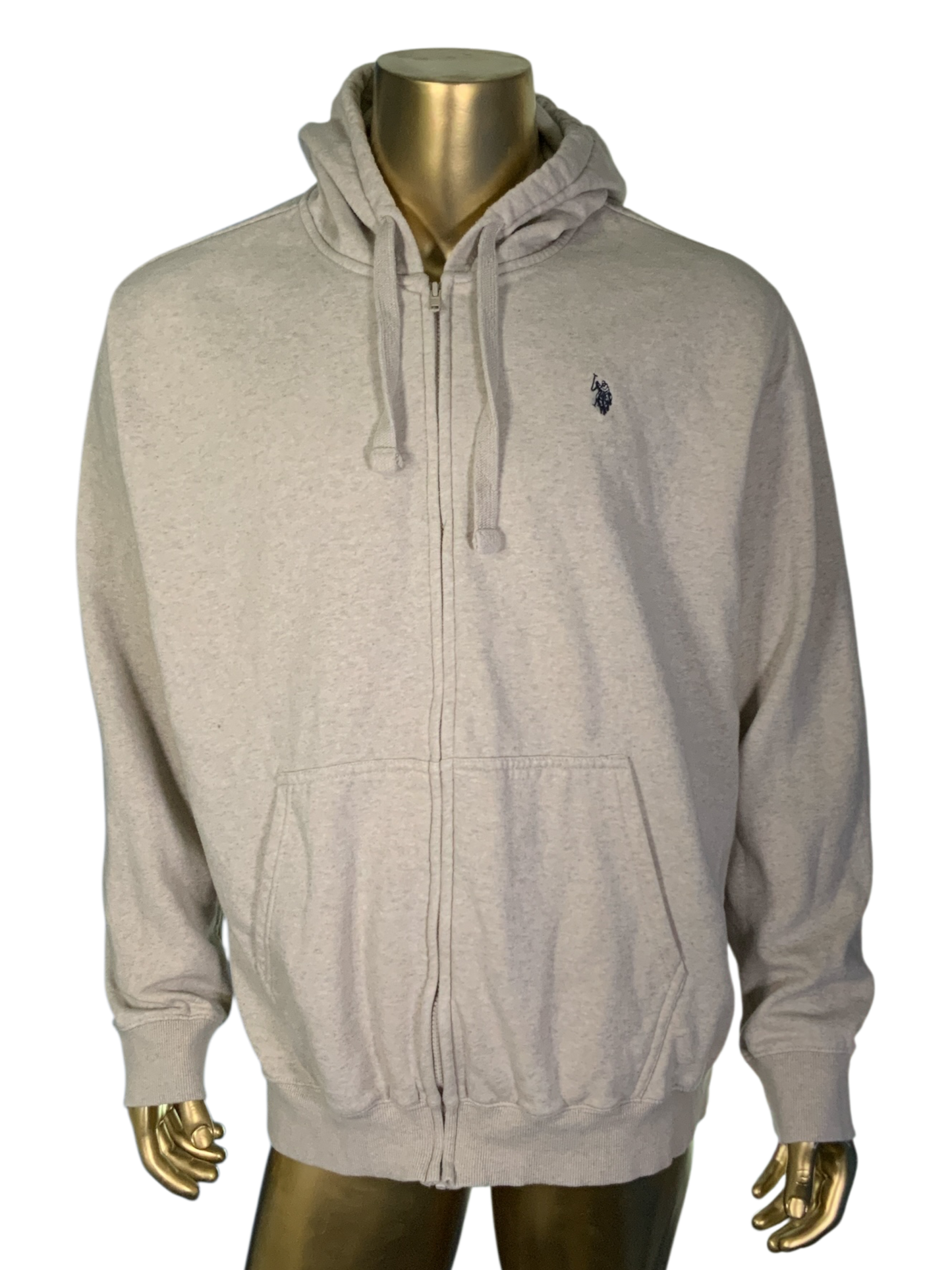 U.S. Polo Assn. Men's Full Zip Hoodie, Heather Beige, 3XL