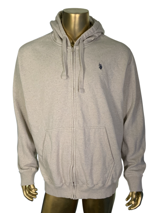U.S. Polo Assn. Men's Full Zip Hoodie, Heather Beige, 3XL