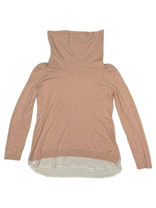 Calvin Klein Women's Pink Cowl Neck Sweater with White Layered Hem