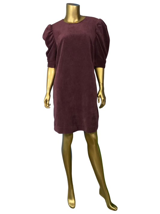 Who What Wear Women's Dark Purple Puff Sleeve Corduroy Shift Dress