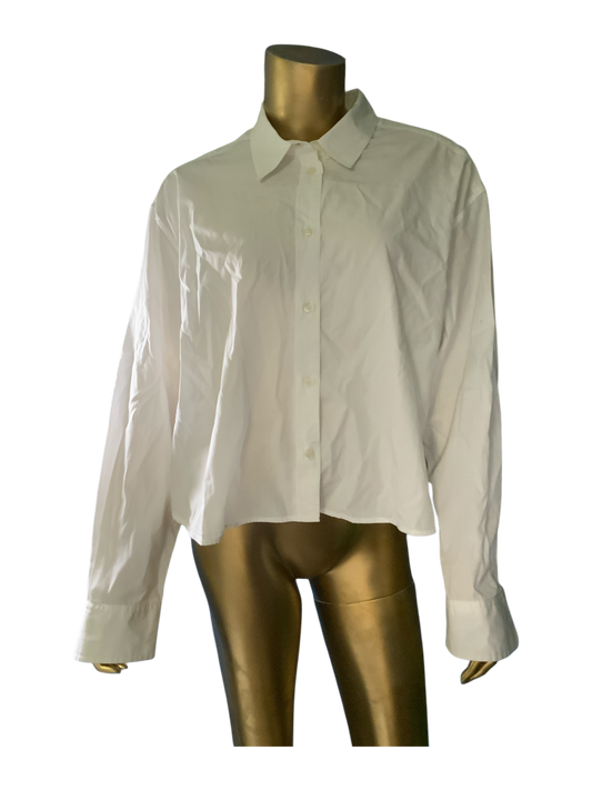 GAP Women's White Long Sleeve Button-Down Cropped Shirt