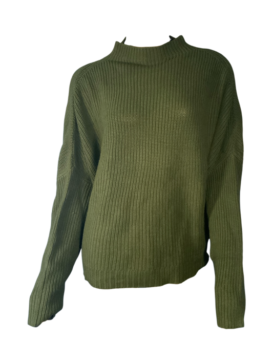 Carla Rockmore Collection Olive Green Ribbed Mock Neck Pullover Sweater