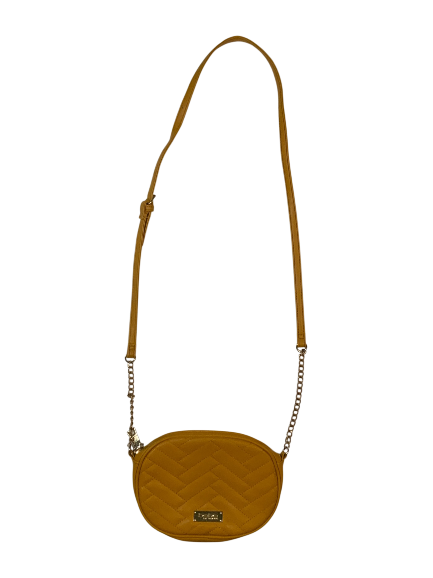 Bebe Los Angeles Mustard Chevron Quilted Oval Crossbody Bag
