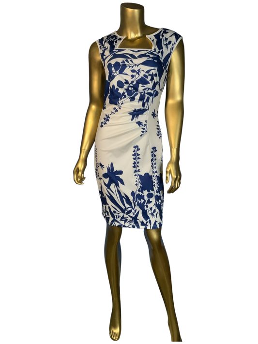 SHEIN Clasi Women’s Elegant Square Neck White and Blue Floral Bodycon Dress