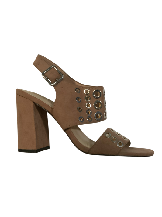 Topshop Nadia Eyelet Studded Suede Block Heel Sandals Nude