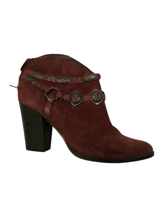 Reba Zarina Women's Burgandy Western Ankle Boots with Concho Straps