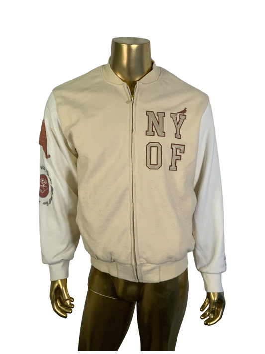 Staple Pigeon x New York Orbits Varsity Zip-Up Jacket Cream Size M