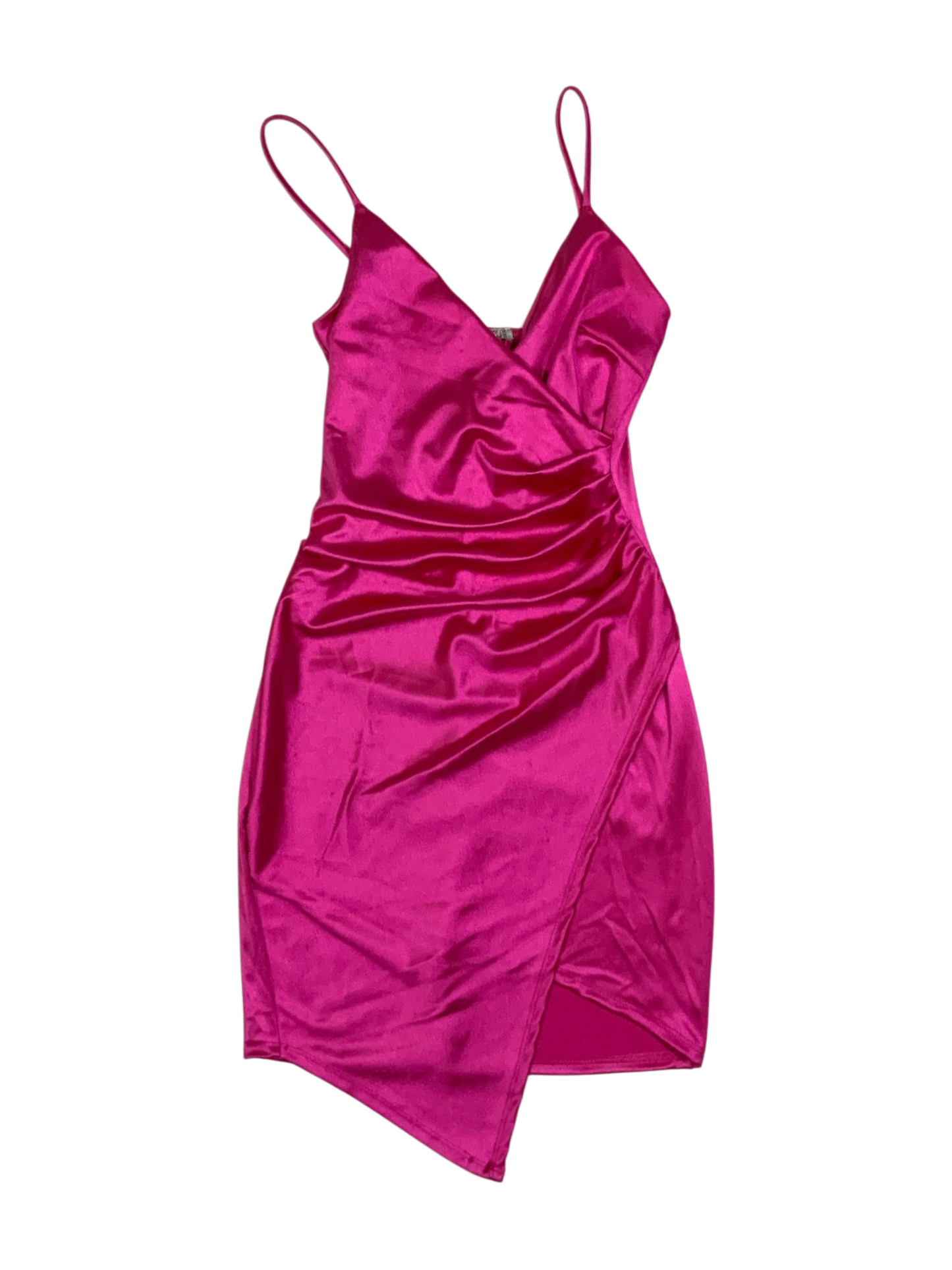Cristina Hot Pink Silk Mini Cocktail Dress Asymmetrical