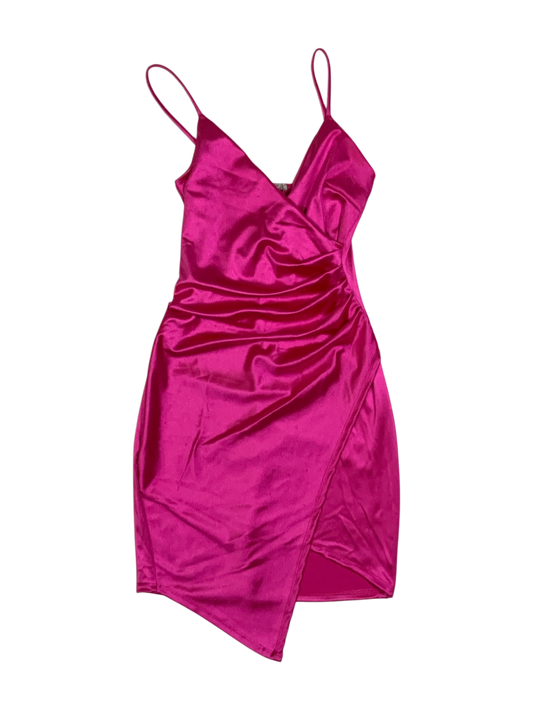 Cristina Hot Pink Silk Mini Cocktail Dress Asymmetrical