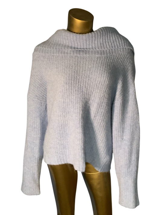 GUESS Los Angeles Light Blue Ribbed Off-The-Shoulder Sweater