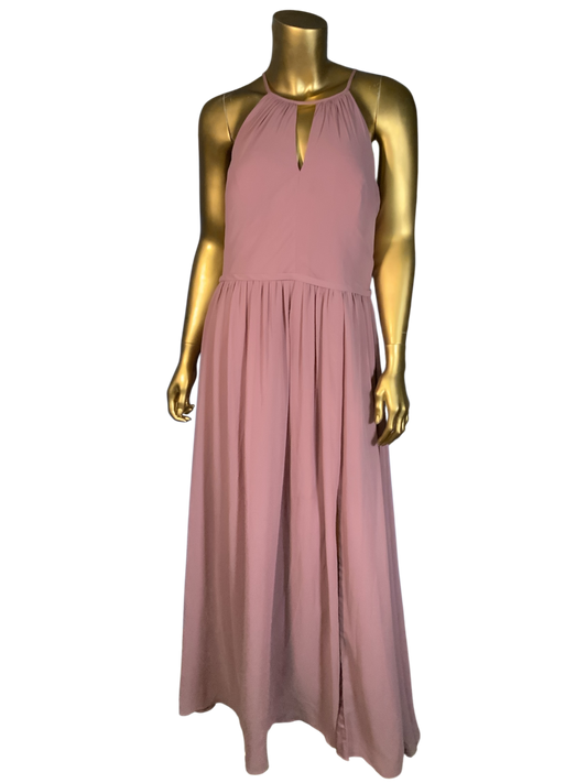 Azazie Kenzi Halter Neck Chiffon Bridesmaid Dress in Vintage Mauve Size 14
