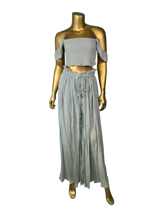 H.Y.F.V.E Baby Blue Textured Set Off Shoulder Top & Adjustable Skirt