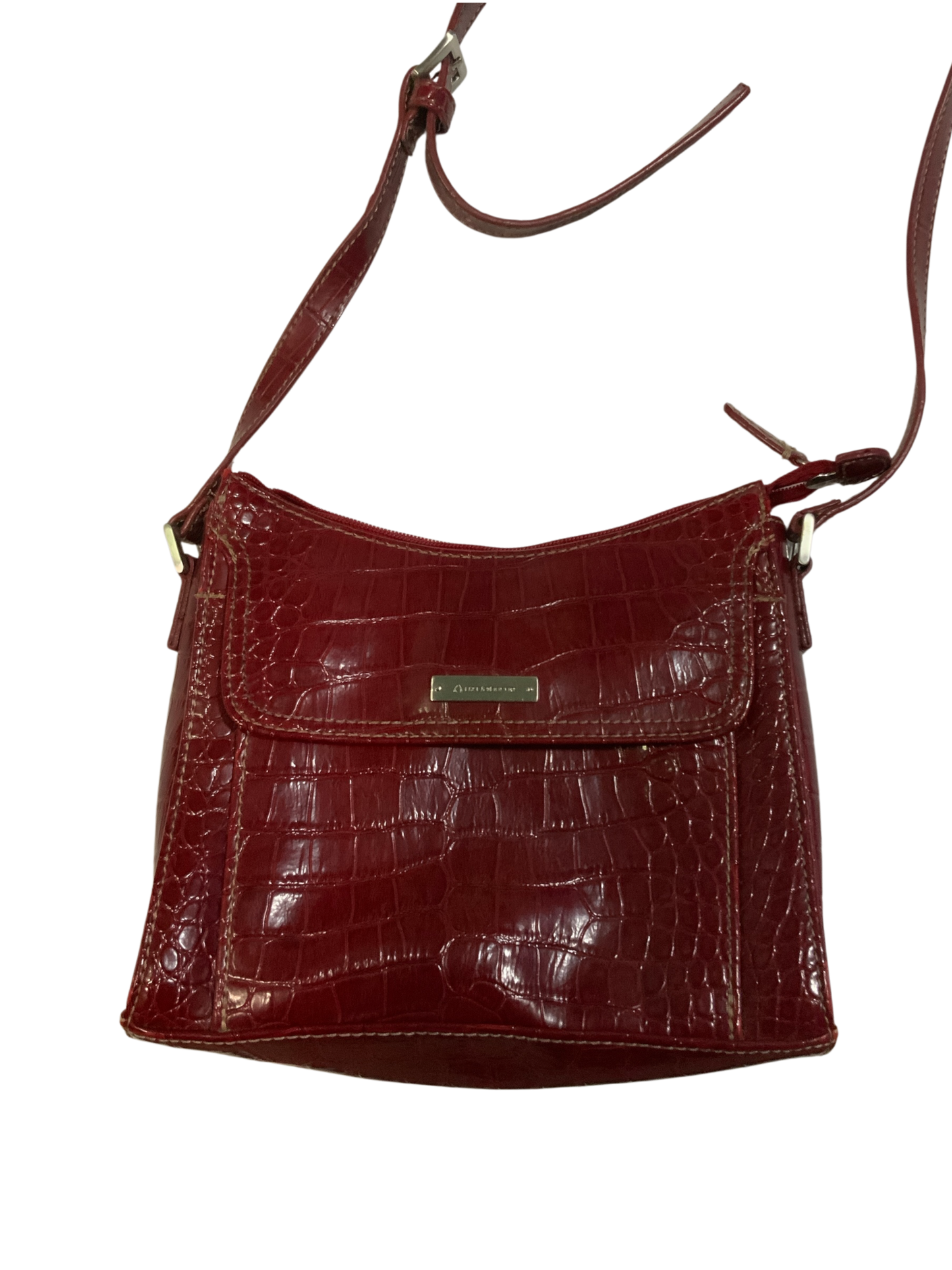 Liz Claiborne Accessories Maroon Croc-Embossed Faux Leather Crossbody Bag