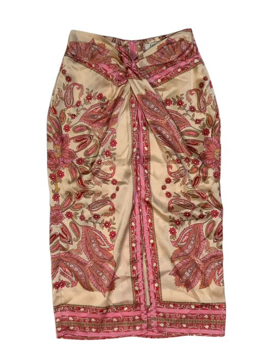 Fate Paisley Print Satin Midi Skirt with Front Knot Detail