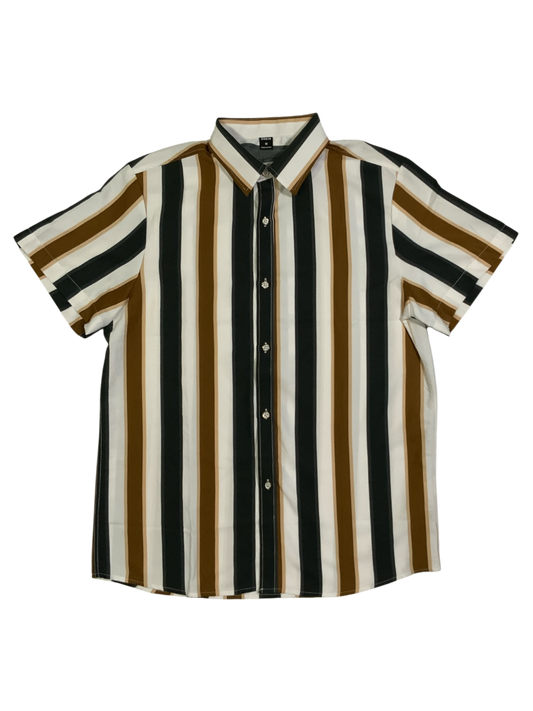 SHEIN Men's Vertical Striped Short Sleeve Button Up Shirt Colorblock