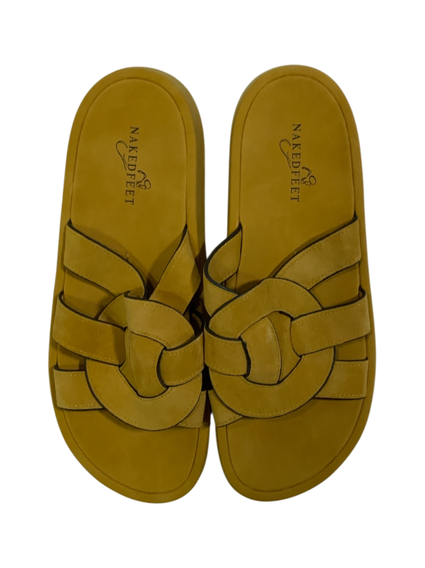 Naked Feet Mustard Yellow Suede Woven Slide Sandals