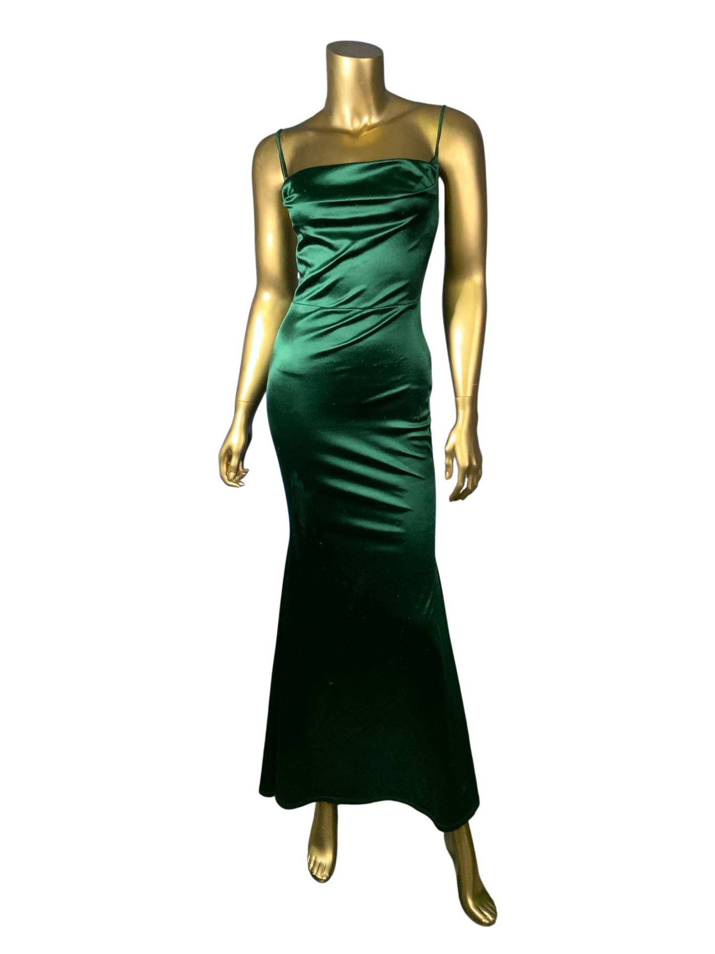 Windsor Jane Cowl Neck Satin Formal Column Dress Dark Green Size XS
