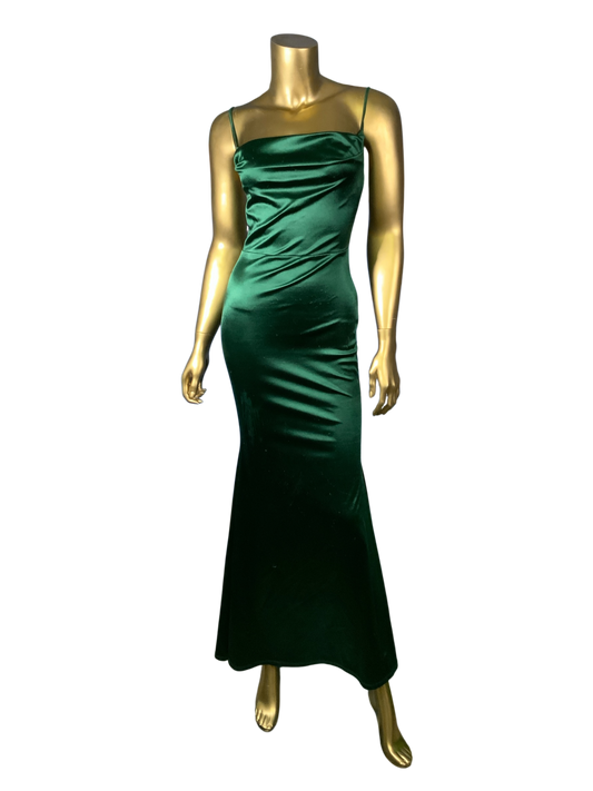 Windsor Jane Cowl Neck Satin Formal Column Dress Dark Green Size XS