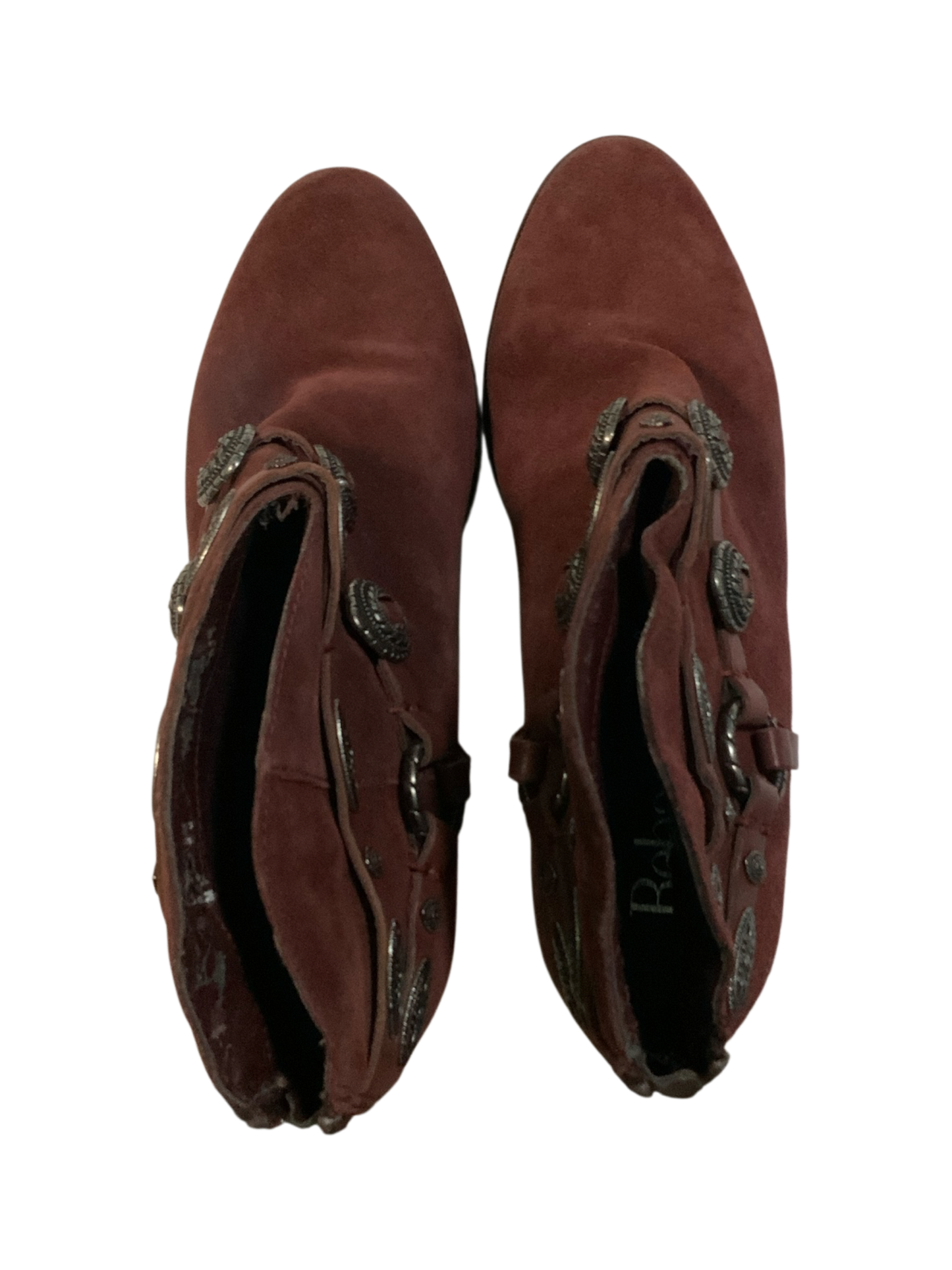 Reba Zarina Women's Burgandy Western Ankle Boots with Concho Straps