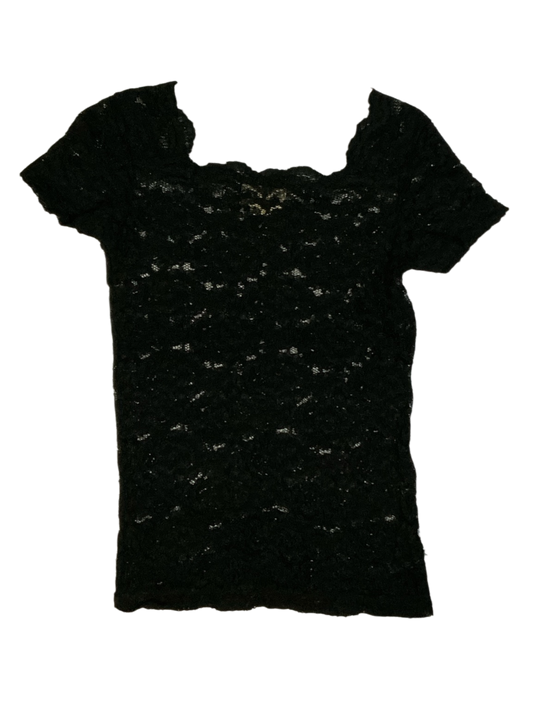 Victoria's Secret Black Lace Short Sleeve Sheer Top