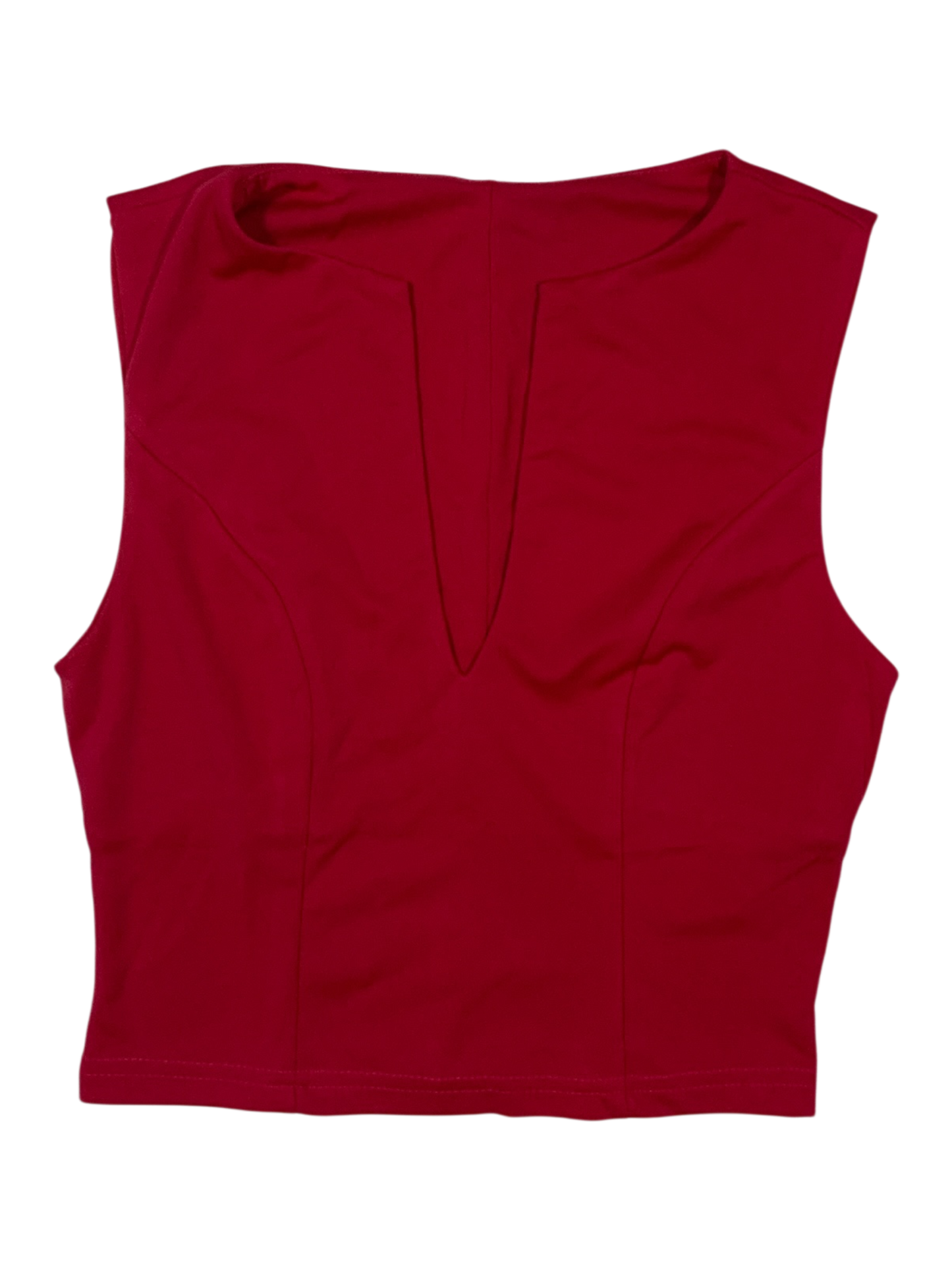 GOSMINA Women's Deep Pink Sleeveless Notched Neck Fitted Cropped Tank Top