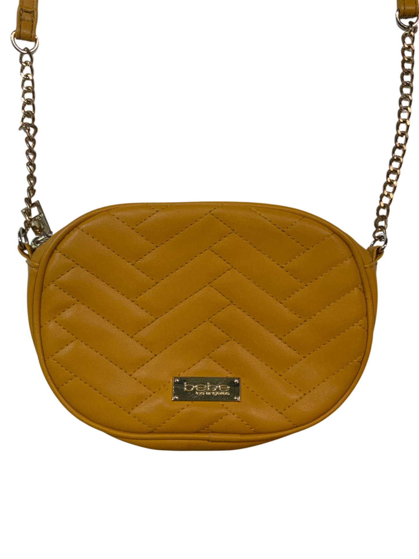 Bebe Los Angeles Mustard Chevron Quilted Oval Crossbody Bag