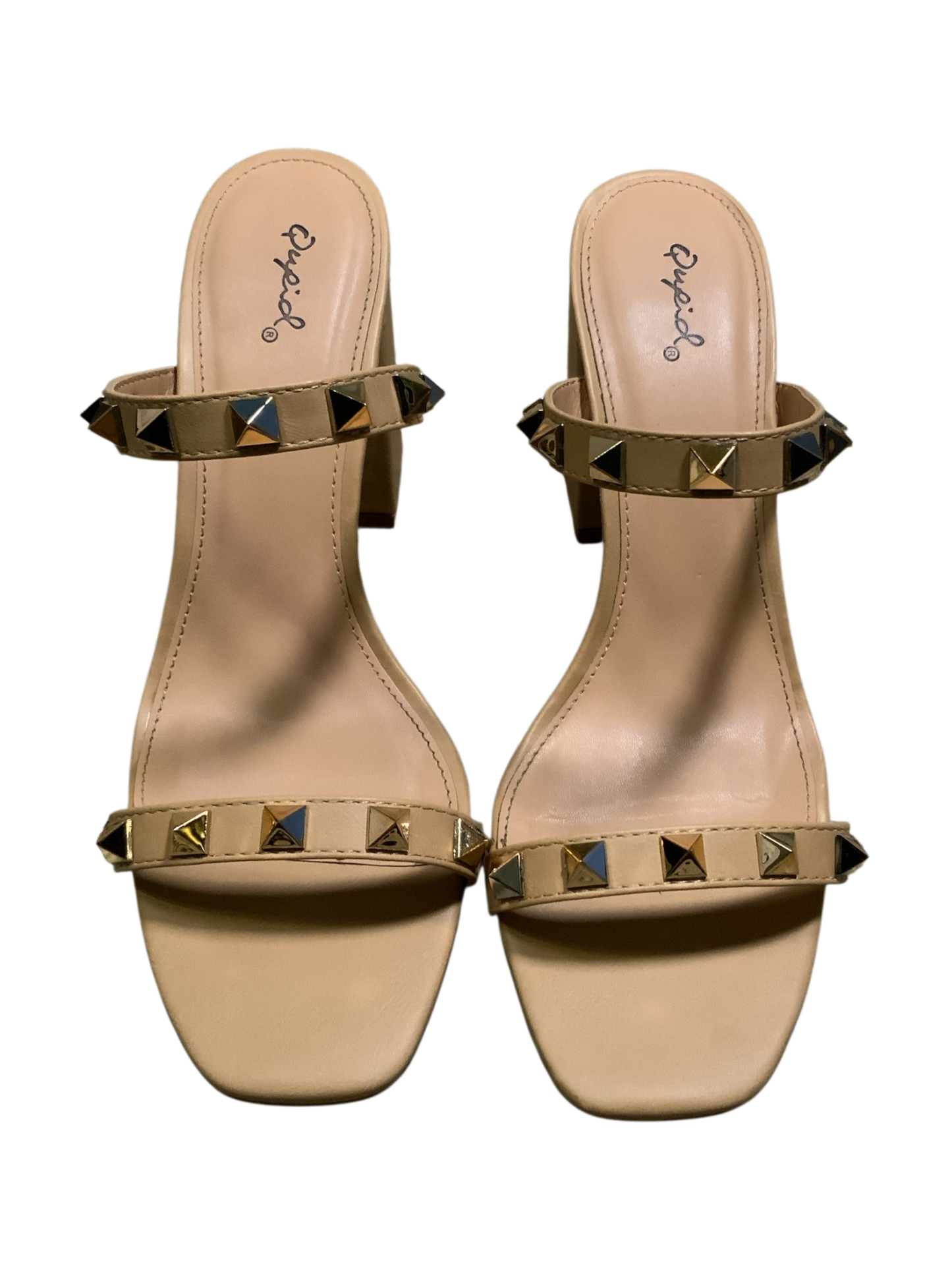 Qupid Nude Studded Block Heel Sandals